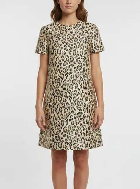 Valentino Beige Metallic Leopard Jacquard Mini Dress M