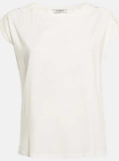 Valentino White Floral Lace and Jersey Cap Sleeve T-Shirt M