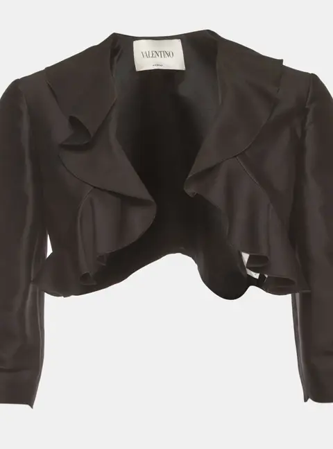 Valentino Black Silk Blend Ruffle Crop Jacket L