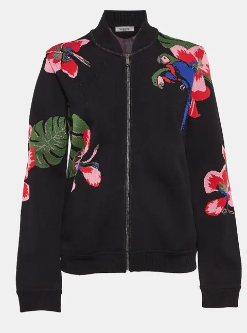 Valentino Black Tropical Intarsia Knitted Bomber Jacket L