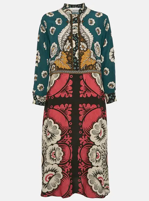 Valentino Multicolor Printed Silk Full Sleeve Midi Dress M