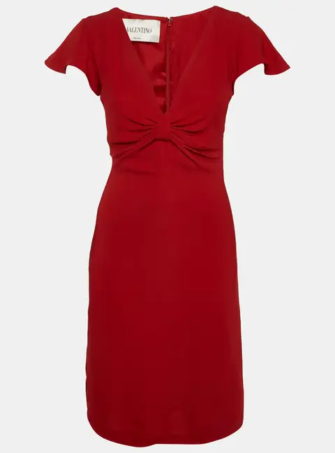 Valentino Red Crepe Cap Sleeve Short Dress S