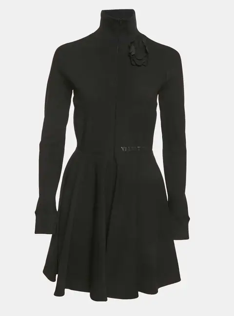 Valentino Black Jersey Floral Applique Mini Dress M