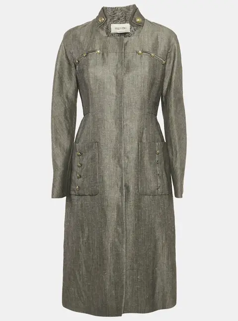 Valentino Grey Linen and Wool Blend Mid-Length Coat M