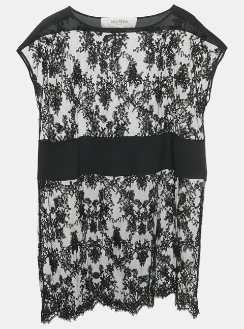 Valentino Black Sheer Silk Lace Mini Dress S