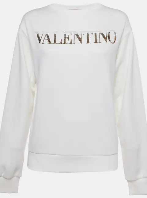 Valentino Off White Sequin Logo Cotton Sweatshirt M
