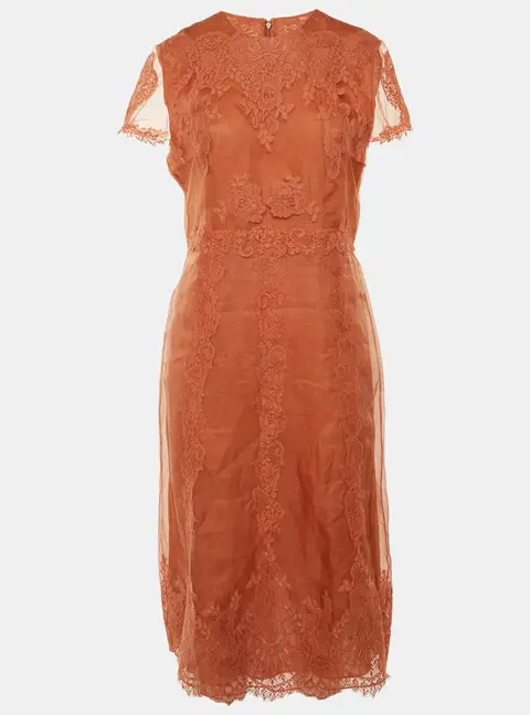 Valentino Orange Lace & Organza Midi Dress M