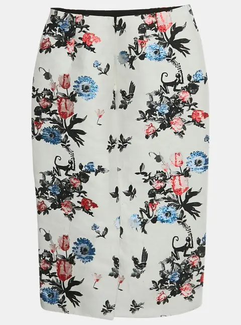 Valentino White Floral Jacquard Pencil Skirt S