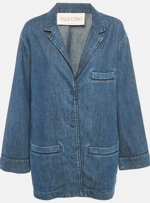 Valentino Navy Blue Denim Button Front Blazer L