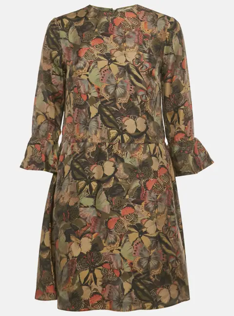 Valentino Black Green Butterfly Print Silk Mini Dress M