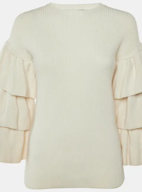 Valentino Cream Wool Knit Ruffle Sleeve Jumper S