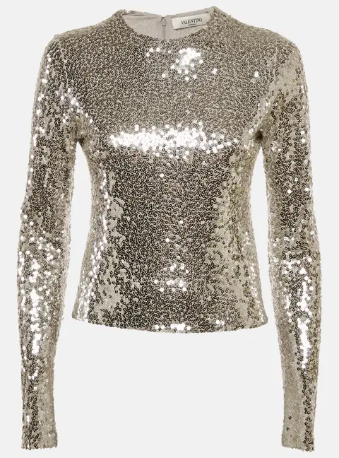 Valentino Grey/Silver Sequin Embellished Jersey Bodysuit M