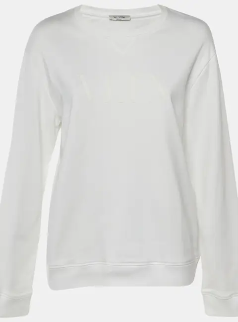 Valentino White Logo Applique Cotton Sweatshirt L