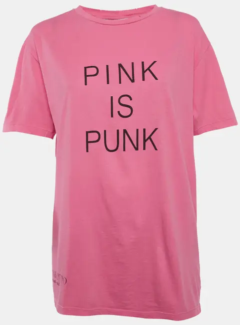 Valentino Pink Pink is Punk Print Jersey Distressed T-Shirt S