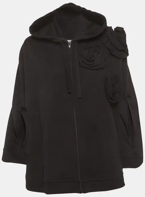 Valentino Black Cotton Rose Detail Cape Jacket XS