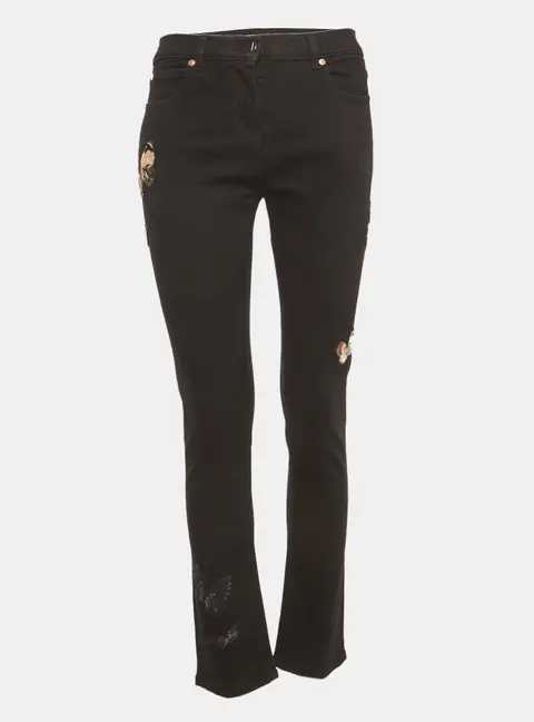 Valentino Black Denim Butterfly Appliques Jeans M/waist 28"