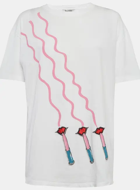 Valentino White Lipstick Print Jersey T-Shirt S