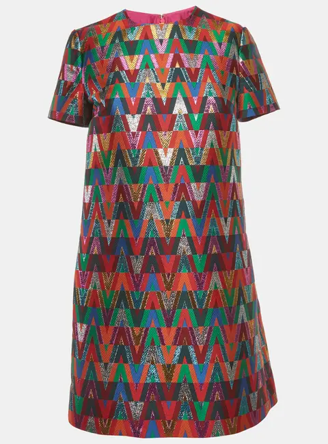 Valentino Multicolor Chevron Lurex Shift Dress S