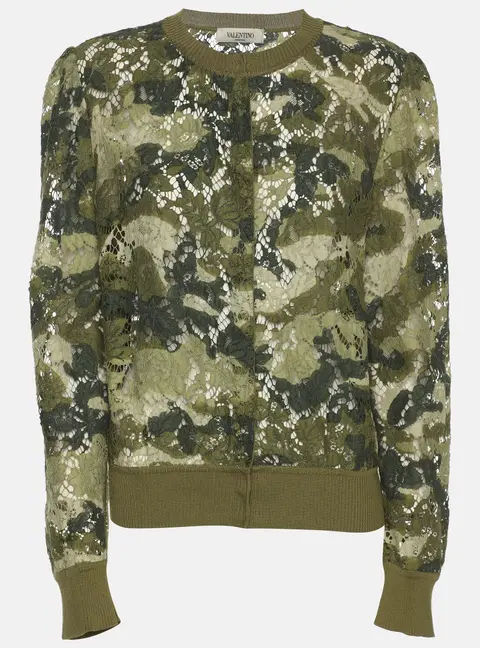 Valentino Green Cammo Lace Cardigan