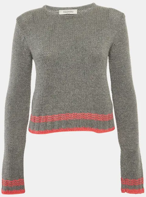 Valentino Grey Rib Knit Crewneck Sweater S