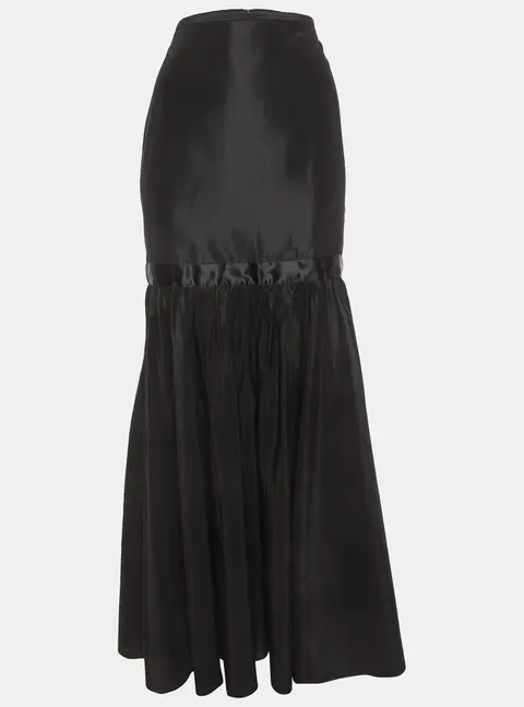 Valentino Black Silk Blend Gathered Maxi Skirt M