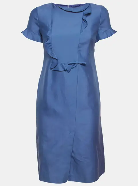 Valentino Blue Silk Blend Ruffle Mini Dress S