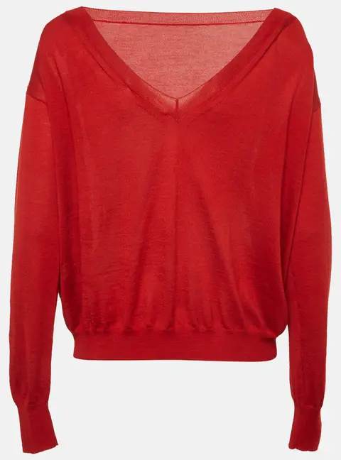 Valentino Red Cashmere Blend Logo Detail Sweater S
