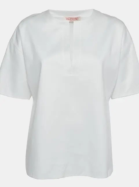 Valentino White Jersey Split Neck T-Shirt S