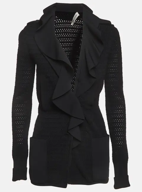 Valentino Black Knit Ruffled Collar Short Coat S