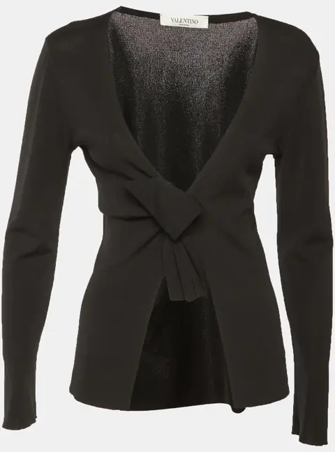Valentino Black Knit Bow Detail Cardigan L