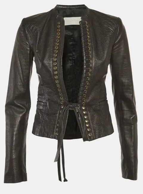 Valentino Black Textured Leather Lace-Up Jacket S