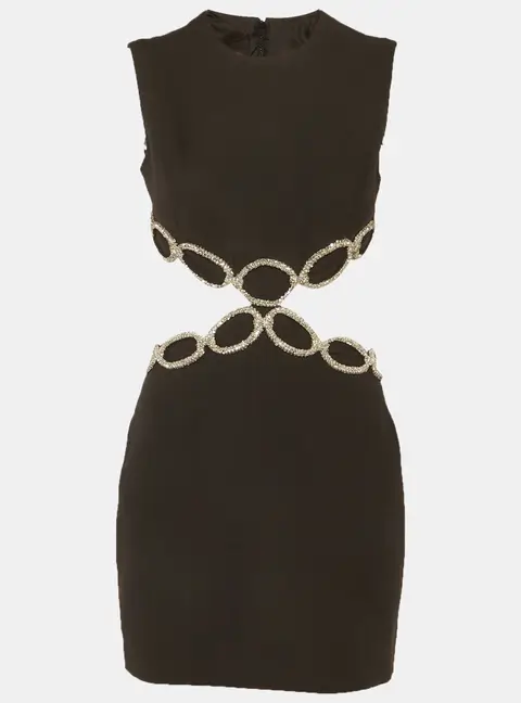 Valentino Black Crepe Embellished Cut Out Mini Dress S