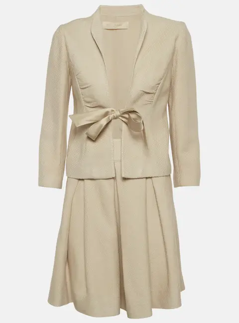 Valentino Beige Silk Blend Tie Up Blazer and Mini Skirt Set M