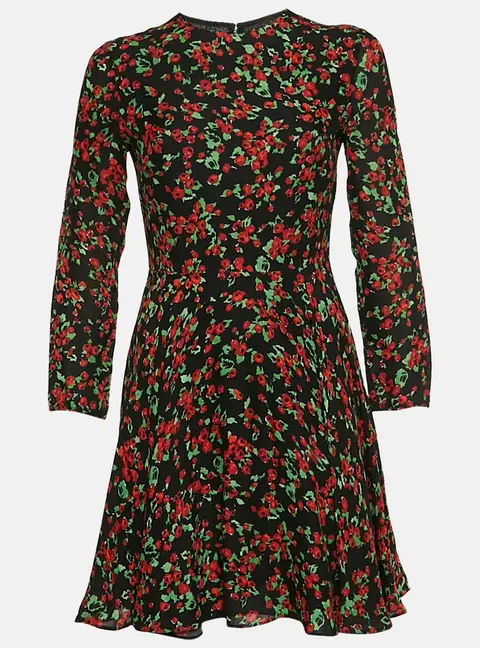Valentino Black Floral Print Silk Mini Dress S