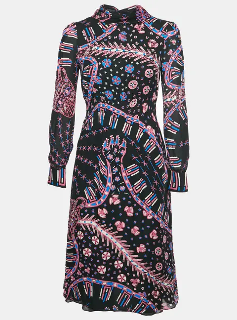 Valentino Black Printed Silk Mini Dress S