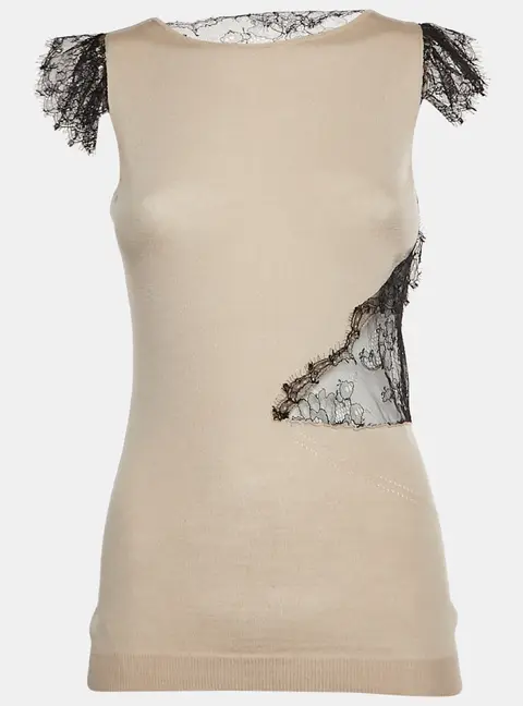Valentino Beige Lace and Wool Blend Knit Tank Top M