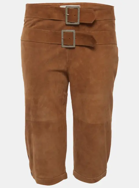 Valentino Camel Suede Buckle Detail Shorts M