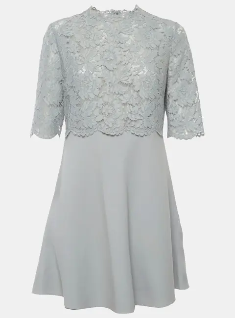 Valentino Blue Lace and Crepe Zip Up Mini Dress L