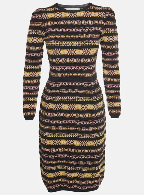 Valentino Multicolour Stripe Stretch Knit Midi Dress S