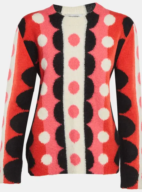 Valentino Multicolor Carmen Polka Dot Wool Knit Sweater L