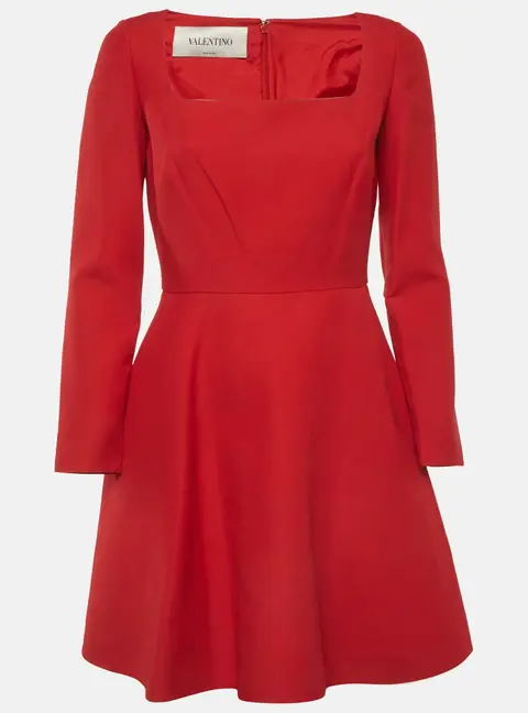 Valentino Red Crepe Flared Mini Dress S