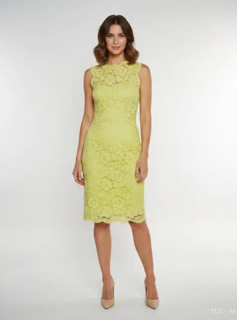 Valentino Yellow Lace Sleeveless Sheath Dress S