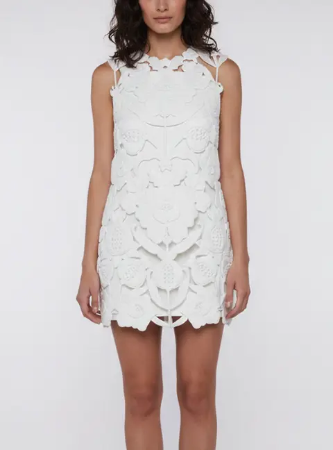 Valentino White Floral Cutout Denim Mini Dress XS