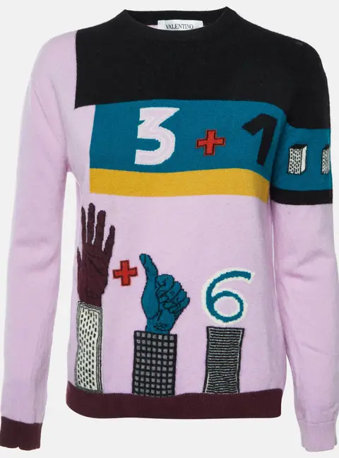 Valentino Purple Counting Wool and Cashmere Intarsia Knit Sweater M