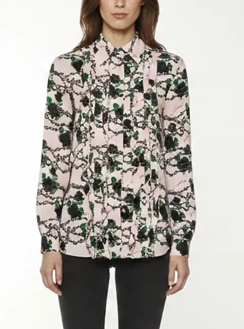 Valentino x Undercover Pink Chain Rose Print Silk Ruffle Blouse XS