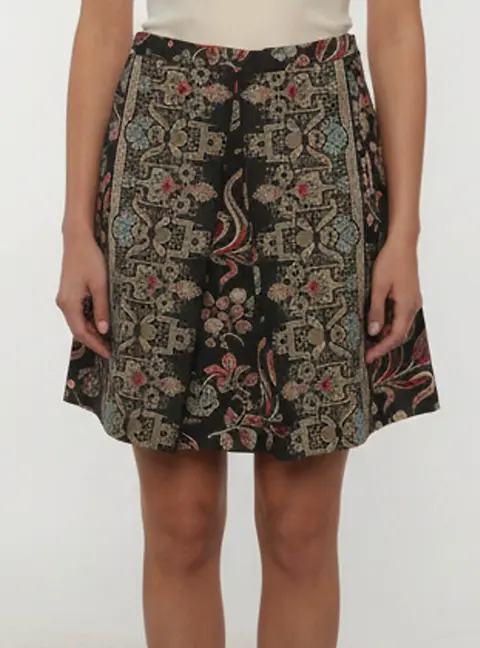 Valentino Black Floral Printed Canvas Knee Length Skirt L