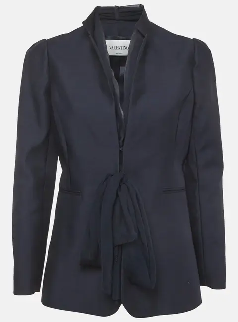 Valentino Navy Blue Wool and Silk Blend Wrap Jacket M