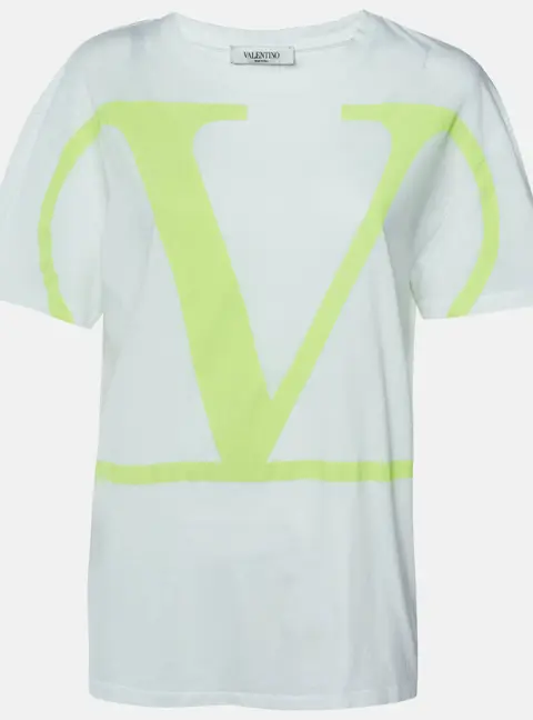 Valentino White/Fluo V-Logo Print Cotton Crew Neck T-Shirt L