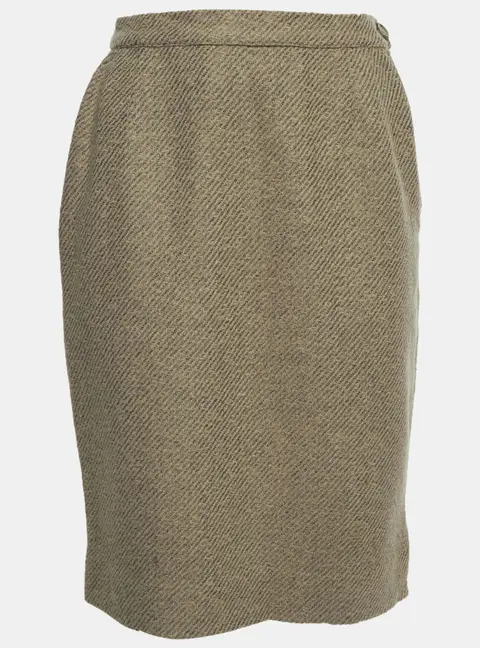 Valentino Green Wool Vintage Knee Length Skirt L