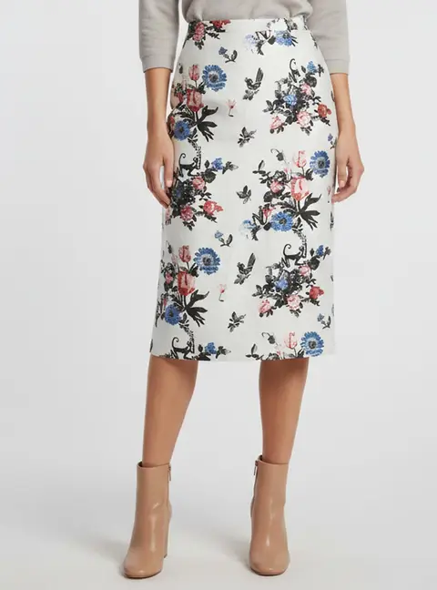 Valentino Metallic White Floral Jacquard Linen Blend Pencil Skirt S